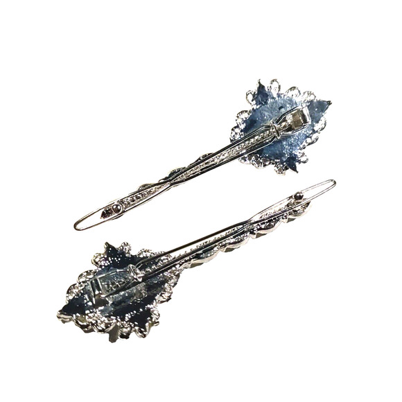 Barrette Clips Silver Tone Blue Aqua Color stone? Blue Rhinestone Set Of 2 Party - Picture 7 of 11